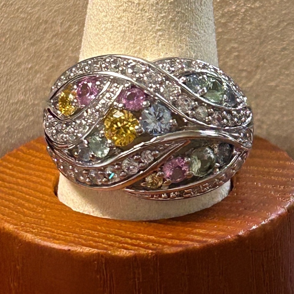 Victoria Wieck Sterling Silver 925 Pastel Gem Dome Statement Ring Size 9 Pavé